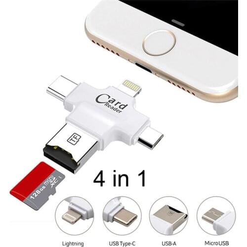 4 in 1 Type-c/Lightning/Micro USB/USB 2.0 Memory Card Reader Type C OTG Micro SD SDXC SDHC TF For IOS iPhone Android