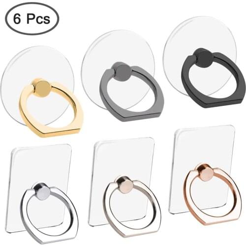 6pcs Transparent Cell Phone Ring Holder, 360 Degree Rotation Finger Ring Grip Kickstand Compatible for Various Mobile Phones Sma