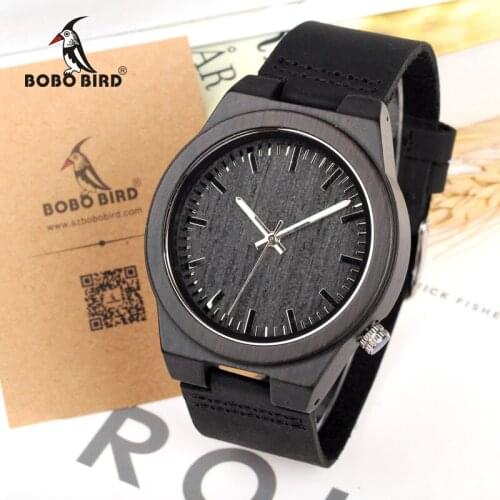 BOBO BIRD Watches Men Genuine Leather Band Black Wood Watch Japan Move' Quartz Wood Wristwatches relogio masculino C-B12