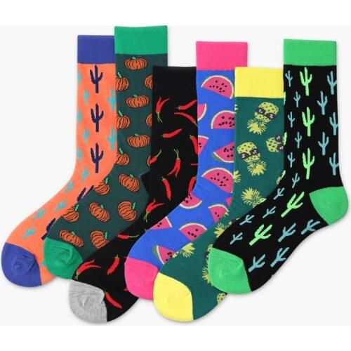 Men Socks Japanese Style Colorful Cartoon Cute Funny Happy Sokken Kawaii Cactus Pineapple Cotton Calcetines Hombre