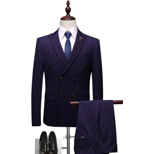 Men suit classic striped double-breasted mens suit 3 piece blazer pants vest wedding banquet formal dress costume homme костюм