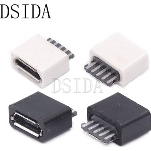 20PCS DIY Micro USB 5P 5Pin Female Plug Connectors Kit Black and White With a Shell Welding Line Type