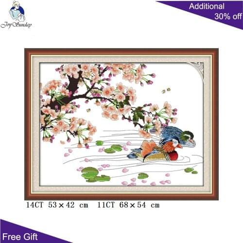 Joy Sunday Mandarin Duck Needlework H011 14CT 11CT Stamped and Counted Home Decor Flower Animal Embroidery DIY Cross Stitch Sets