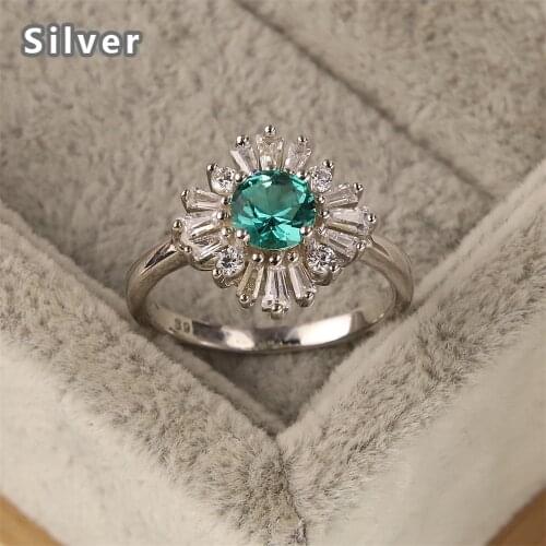 Best-selling Europe and the United States 925 sterling silver snow platinum ring zircon ms blackish green crystal jewelry gifts