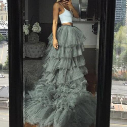 Grey Chic High Low Tiered Tutu Skirts With Train Women To Party Ruffles Long Female Tutu 2020 Skirt Custom Puffy Tulle Skirts