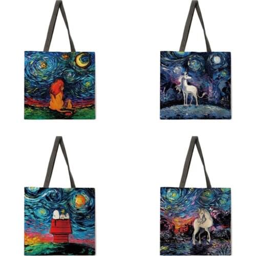 Starry sky animal and plant printing handbag shoulder bag ladies leisure handbag outdoor beach handbag