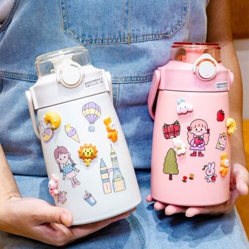 316 Stainless Steel Thermos Belly Cup Cute Cartoon Large Capacity Straw Water Cup 750ml Children Thermos Kettle