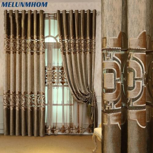Chinese Style Embroidery Stitching Curtains Fabric Bedroom Living Room Villa Floor Curtain Window Treatments Tulle for Kitchen