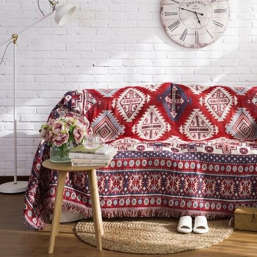 100% Cotton Knitted Sofa Blanket Geometric Hanging Tapestry Turkish Blanket Bedroom Soft Carpet Room Rug Bedspread Living