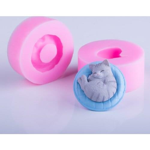 YF045 One Set 2Pcs Cat on the Mat Silicone Mold Animal Mold Cake Decorating Fondant Candy Resin Candle Plaster Charm