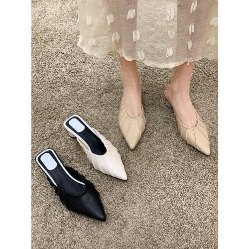 Womens shoes slippers outdoor spring 2021 new fashion casual pointed thick heel mules