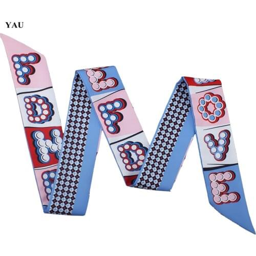 120cm*5cm Twill Silk Woman Scarves Small Long Love Letter Printed Fashion Luxury Brand Scarf Female Ribbons Bag Accessories