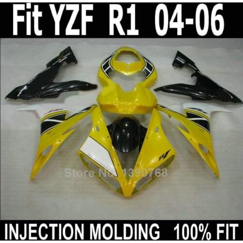 100% fit injection fairings for Yamaha YZF R1 2004 2005 2006 yellow black white motorcycle fairing kit YZFR1 04 05 06 NV52