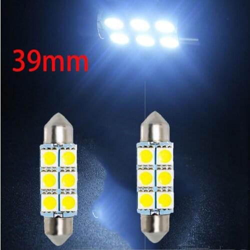 2pcs C5W 6 Led White Festoon Dome Light 5050 SMD LED Car Auto Interior Light Door Lamp 12V light Reading Lamp Map 39mm