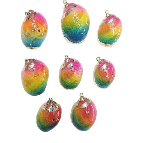 5pcs Natural Conch Shell Colorful Charm Women Jewelry Making 27*41mm Gilt Edge Small Pendant for DIY Necklace Choker Accessories