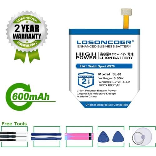 LOSONCOER Battery 350mAh BL-S8 Smart Watch Battery For LG Watch Style W270