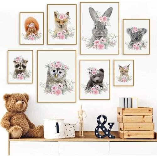 5d diy diamond painting Cute Baby Animals Nordic Pink Flower Rabbit Fox diamond embroidery full Square round drill Mosaic T148