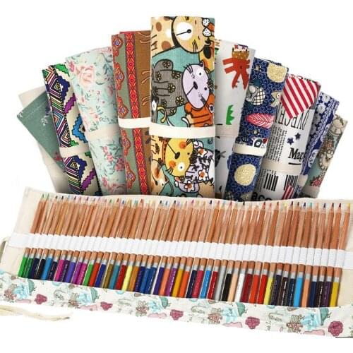 24 Holes Cosmetic Brush Pencil Case Japanese Stationery Pencil Make Up Storage Bag Pencil Roll for School Supplies Pencil Cases