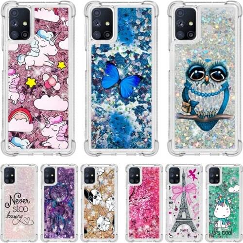 For Samsung Galaxy M31 Case Liquid Phone Case on For Samsung M31 M51 M12 M11 M02 M30S M10 M20 Cover Soft Glitter Quicksand Cases