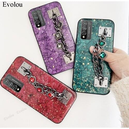 Gold Foil Case For huawei Honor 10x lite X10 Max Play 4T Pro 9 Lite 8X Cover Glitter Bling Diamond Gem Bracelet Chain Strap Case