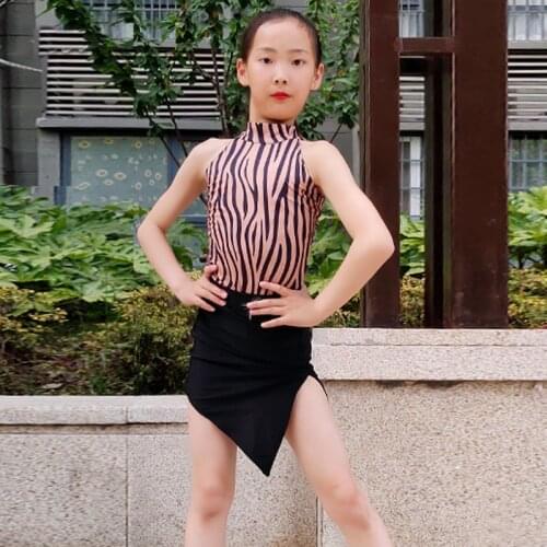 Children Latin Dance Dress Girls Zebra Print Sleeveles Latin Dress Practice Clothes Ballroom Stage Performance Costumes SL5132