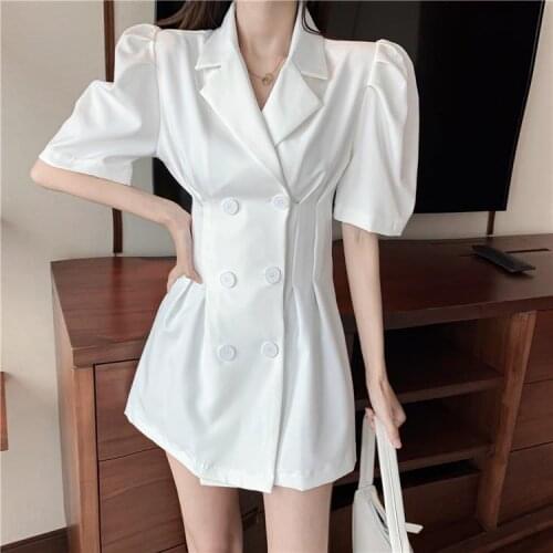 Jane takes a large size lapel white suit womens summer waist slimming bubble sleeve women plus size luxury tweed blazer
