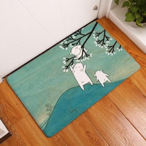 Digital printed flannel floor mat door mat thermal transfer cartoon rabbit kitchen bathroom absorbent non-slip mat carpet