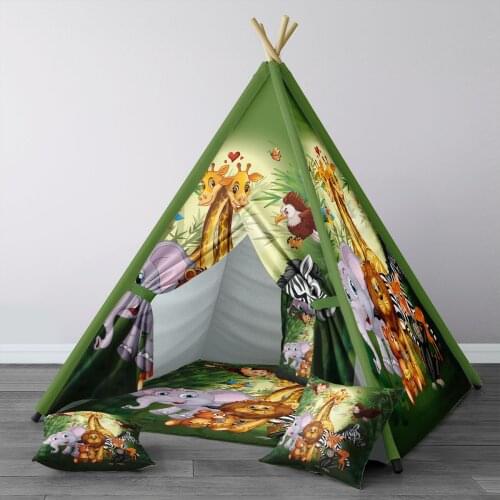 Play Tent for Kids Wigwam Portable Indoor Playground Tents Children Bedrooms New Safari Animals Green Model 313