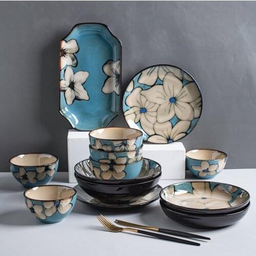 Ceramic Dinner Plates Steak Food Dessert Plate Green Salad Soup Bowl Dinnerware Set Dishes Plates and Bowls Set for Family Hotel