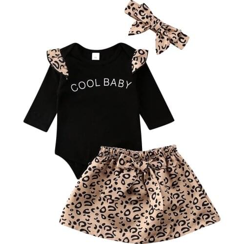 0-18M Newborn Baby Girls Leopard Clothing Set Autumn Spring Toddler Infant Girl Letter Romper Ruffles Skirts Outfits Costumes