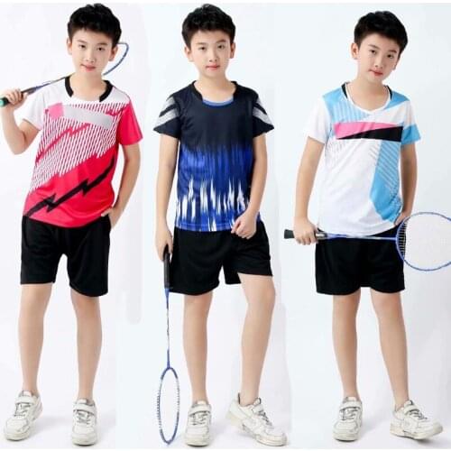 Boys badminton sportwear shirt shorts set, girls tennis t-shirt kit ,childrens t shirt tennis, tennis sports shirt kids