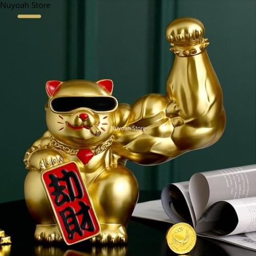 Lucky Cat Decoration Creative Muscle Arm Lucky Cat Craft Decoration Domineering Animal Statue/Modern Home Decoration Accessories