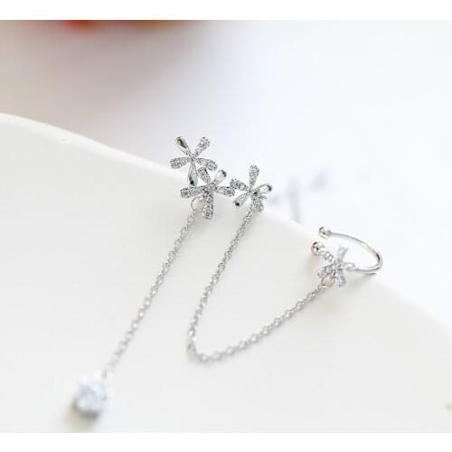 Trendy Gold Silver color Plant Flower Earrings Pave Cz Crystal With Long Chain Korean Earrings For Women Fashion Jewelry 2020