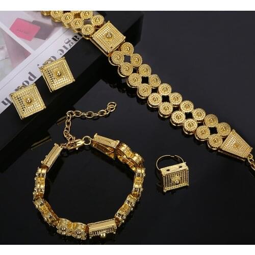 Ethiopian Trendy Women Necklace Bracelet Earrings Ring Eritrea Habesha Jewelry Sets