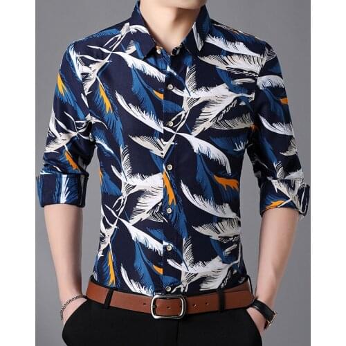 6 Colors Mens Floral Dress Shirts Long Sleeve Casual Button Flower Printed Shirts Big Size Man Business Shirt 2021 New Arrival