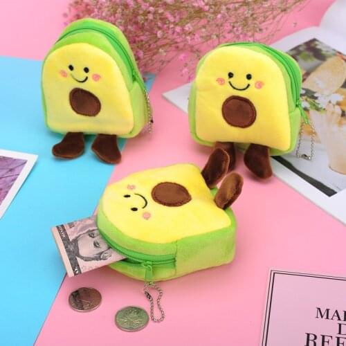 Soft Plush Avocado Cartoon Women Coin Purse Schoolbag Mini Cute Zipper Girls Coin Wallet USB Cable Bag Key Wallets