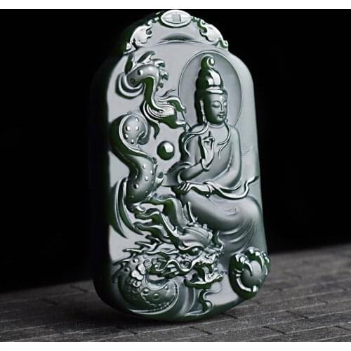 Natural A hetian jade handcarved black jade guan yin green jade necklace jade pendant unique jadeite jade necklaces men jewelry