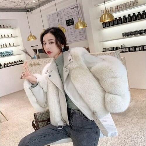 2020 New Skin Thin Jacket Ms. Fox Fur Coat Female Motorcycle Model Leather FashionShort Coat Womens coat fur jacket Fox Fur