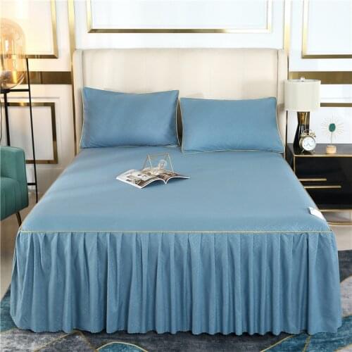 Cilected Nordic Solid Color Bed Skirt Bedspread Home Simple Non-Slip Mattress Protector Dormitory Bed Sheet Decoration