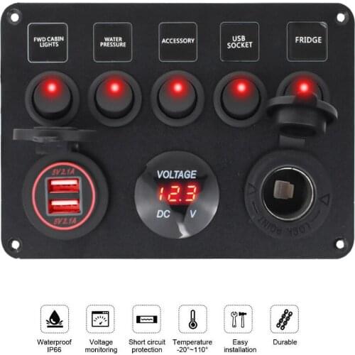 Dual USB Port Switch Panel 6-30V Digital Voltmeter Display Short Circuit Protection Switch Panel fit for RV Car Boat