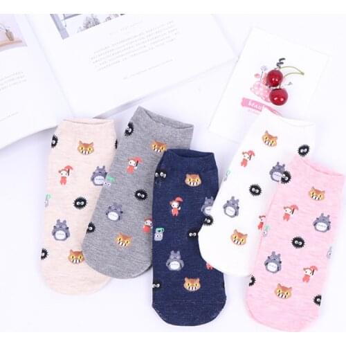 PEONFLY Woman Lovely Dragon Cat Girl Wolf Dog Black Ball Little Comfortable Cotton Sock Funny Pattern Canister hosiery women