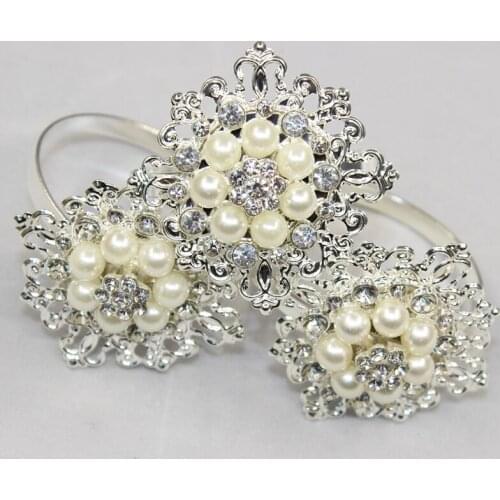 12pcs Free Shipping Hot Metal diamond Pearl Napkin Rings Serviette Holder Wedding and Hotel supplies Decoration Party Favor