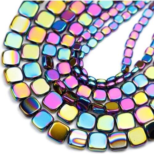Flat Square Multicolored Hematite 4/6/8mm Natural Stone Spacer Loose Beads For Jewelry Making Diy Handmade Bracelets Accessories