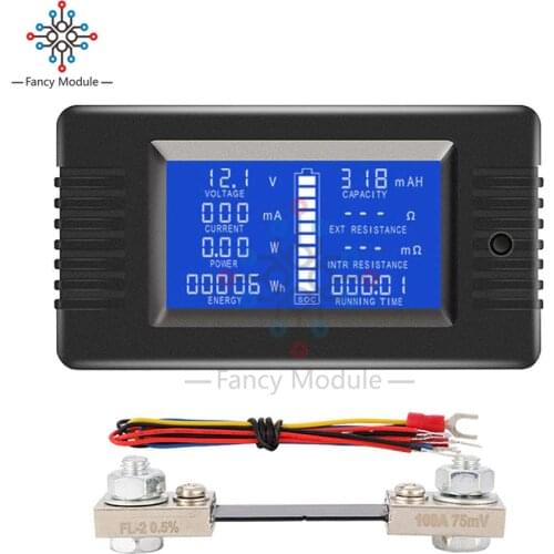 Diymore PZEM-015 100A Shunt Battery Tester Voltage Amp Power Capacity Internal & External Resistance Residual Electricity Meter