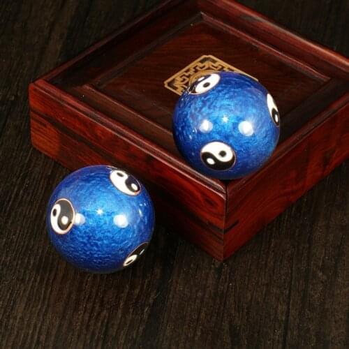 Q9QB Cloisonne Health Hand Balls Exercise Stress Balls Carved Tai Chi Pattern Stress Relieve Hand Balls Gift for Family