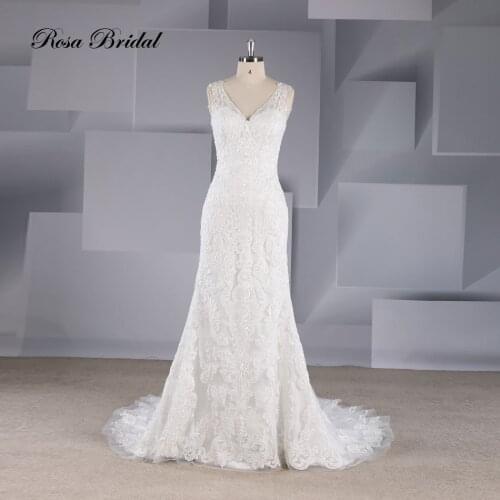Rosabridal mermaid wedding dress Modern style V-neckline backless Off Shoulder bridal gown