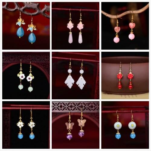 Retro Cute Blue Crystal Pendant Earrings Delicate Copper Alloy Temperamental Eardrop For Women Party Jewelry Gift Classic