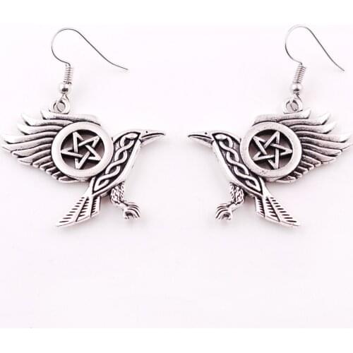Raven Pentacle Earrings Dark Moon Morrigan Crow Magic Dangle Earrings