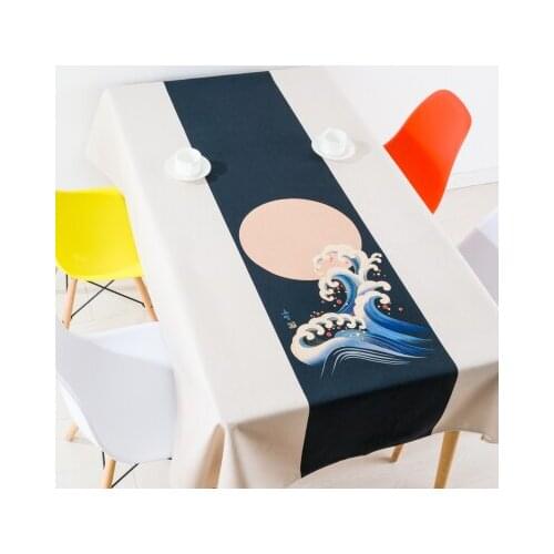 Japanese style Ukiyoe sea table cloth linen cotton tablecloths cover towel thick rectangular antependium dining hall decoration