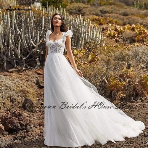 Lakshmigown Modest Boho Wedding Dresses 2022 Off White Tulle Long Bridal Dress Hochzeit Sweetheart Lace Bodice Wedding Gowns